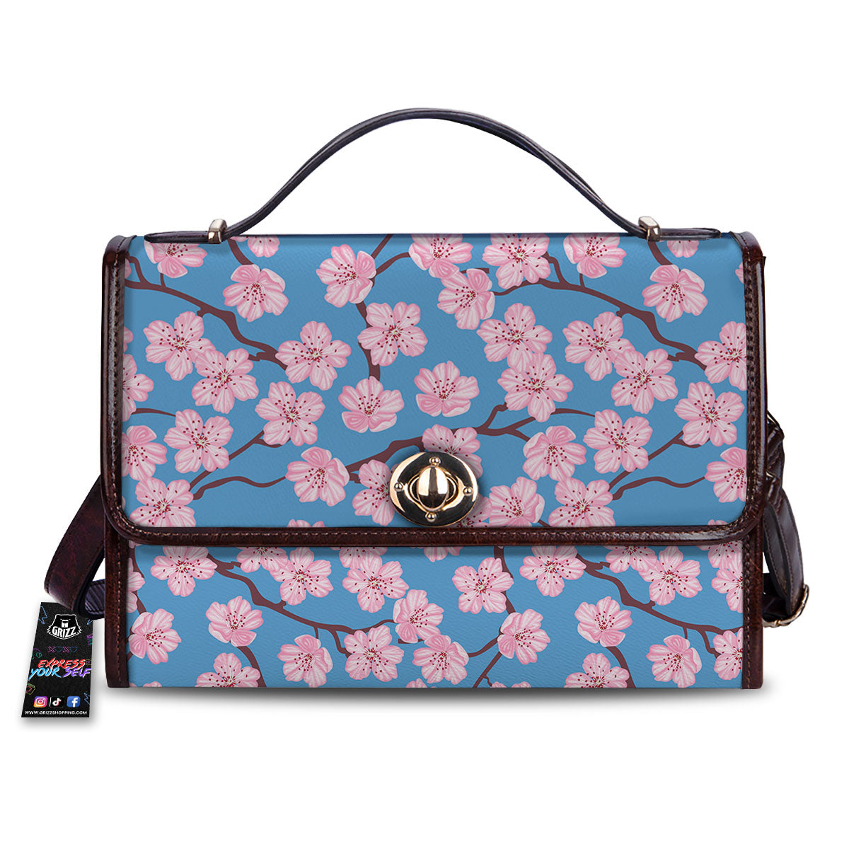 Cherry Blossom Pink Print Pattern Women's Satchel Bag-grizzshop