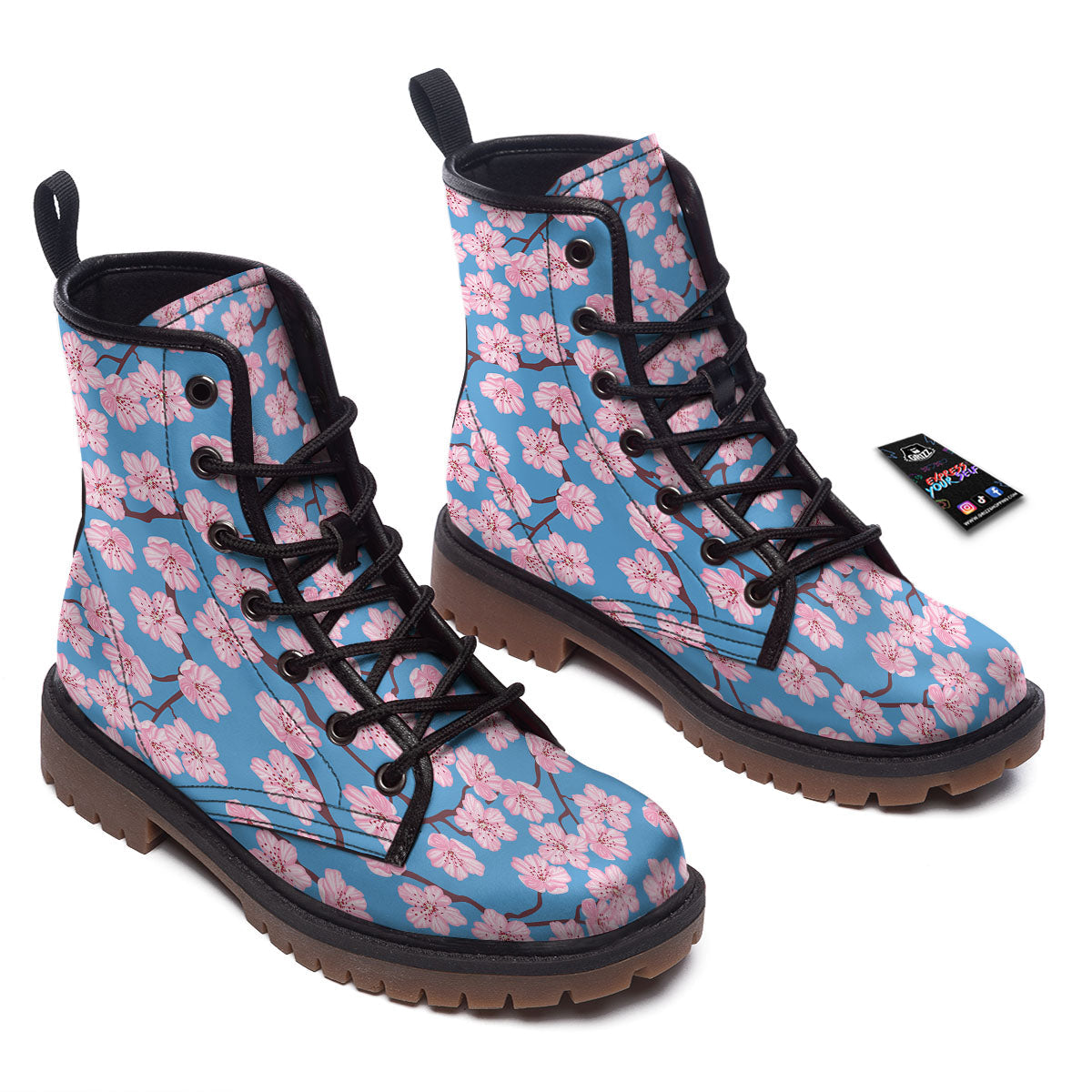 Cherry Blossom Pink Print Pattern Work Boots-grizzshop