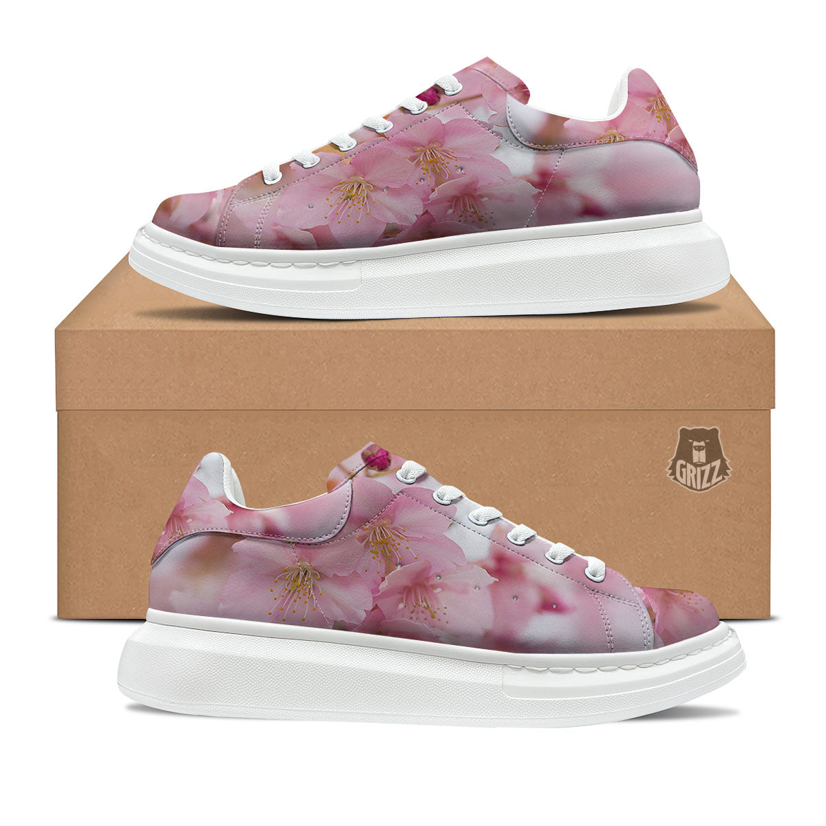 Cherry Blossom Pink Print Platform Shoes-grizzshop