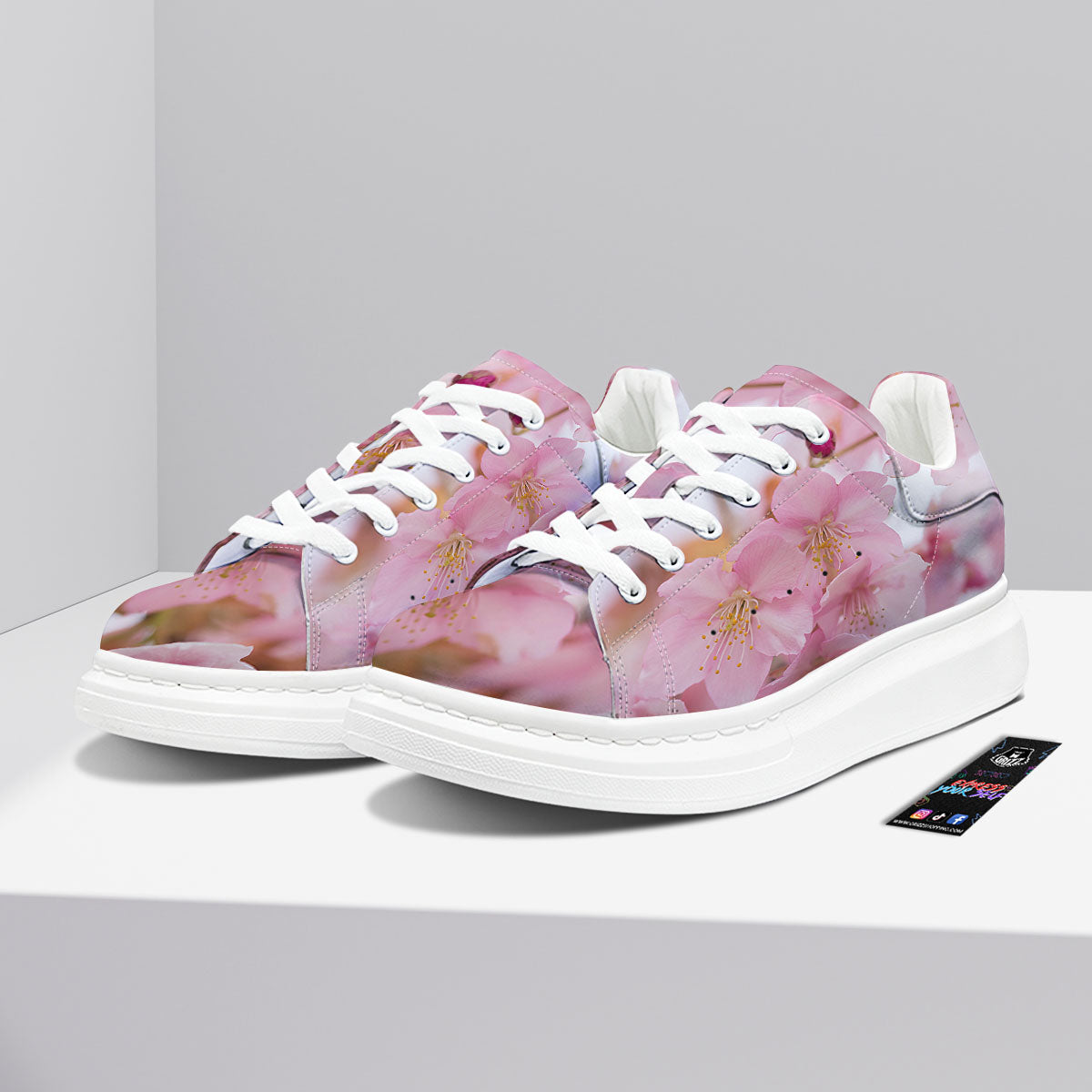 Cherry Blossom Pink Print Platform Shoes-grizzshop
