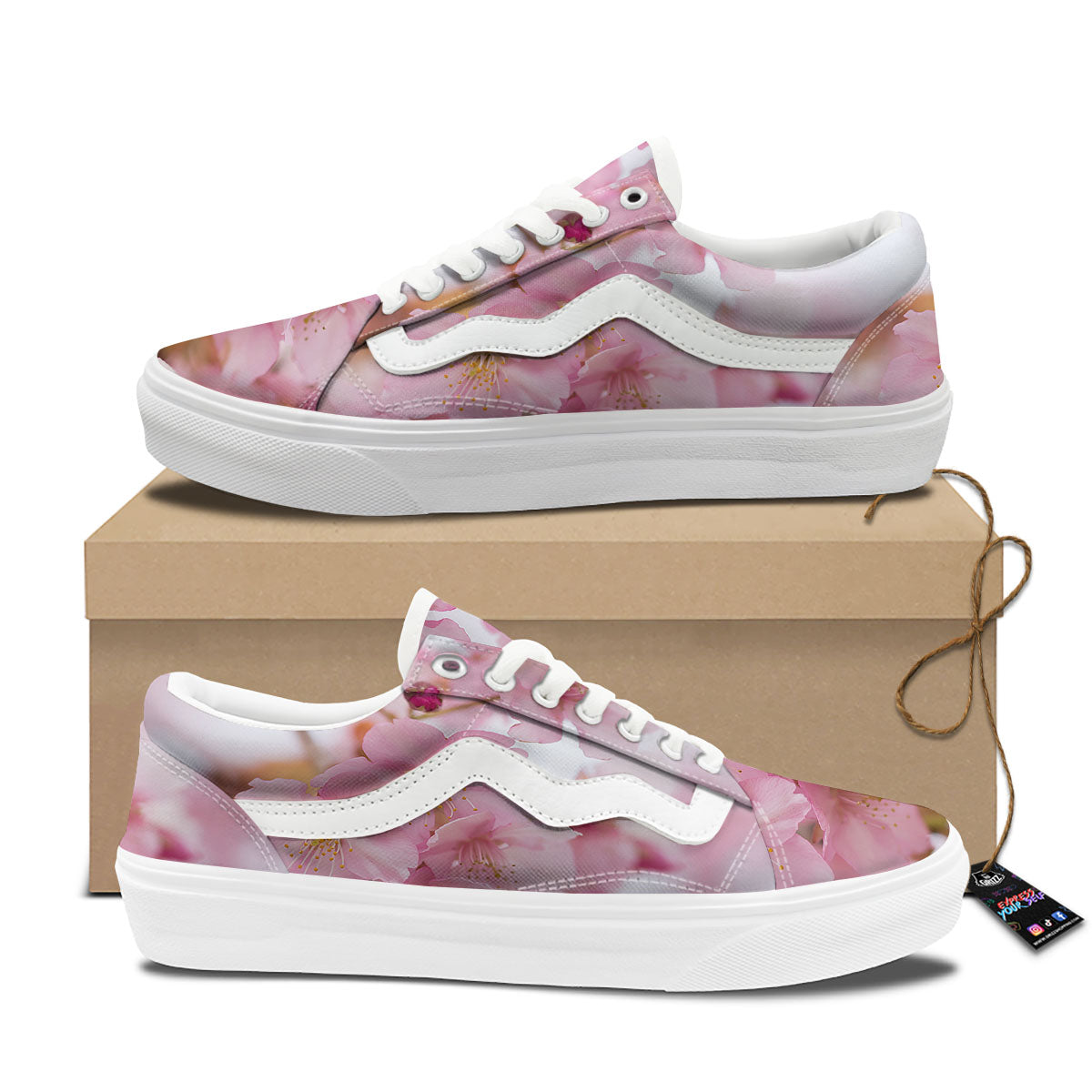 Cherry Blossom Pink Print Skate Shoes-grizzshop