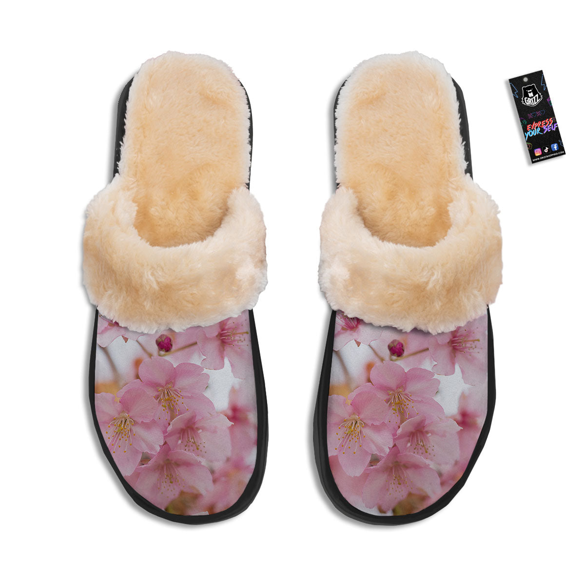 Cherry Blossom Pink Print Slippers-grizzshop
