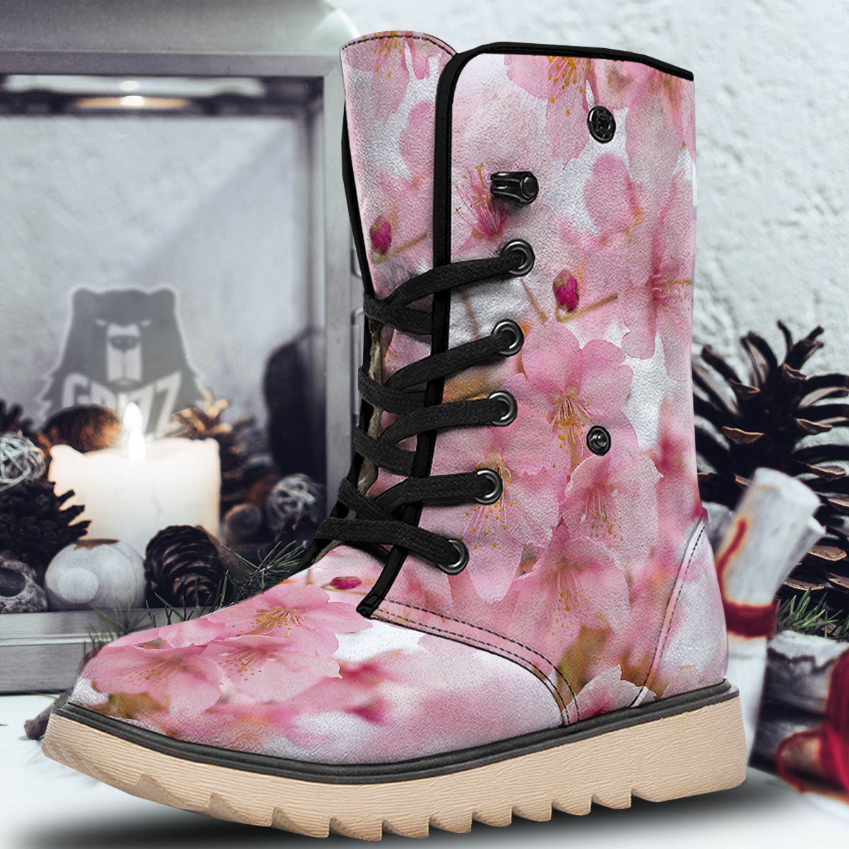Cherry Blossom Pink Print Snow Boots-grizzshop
