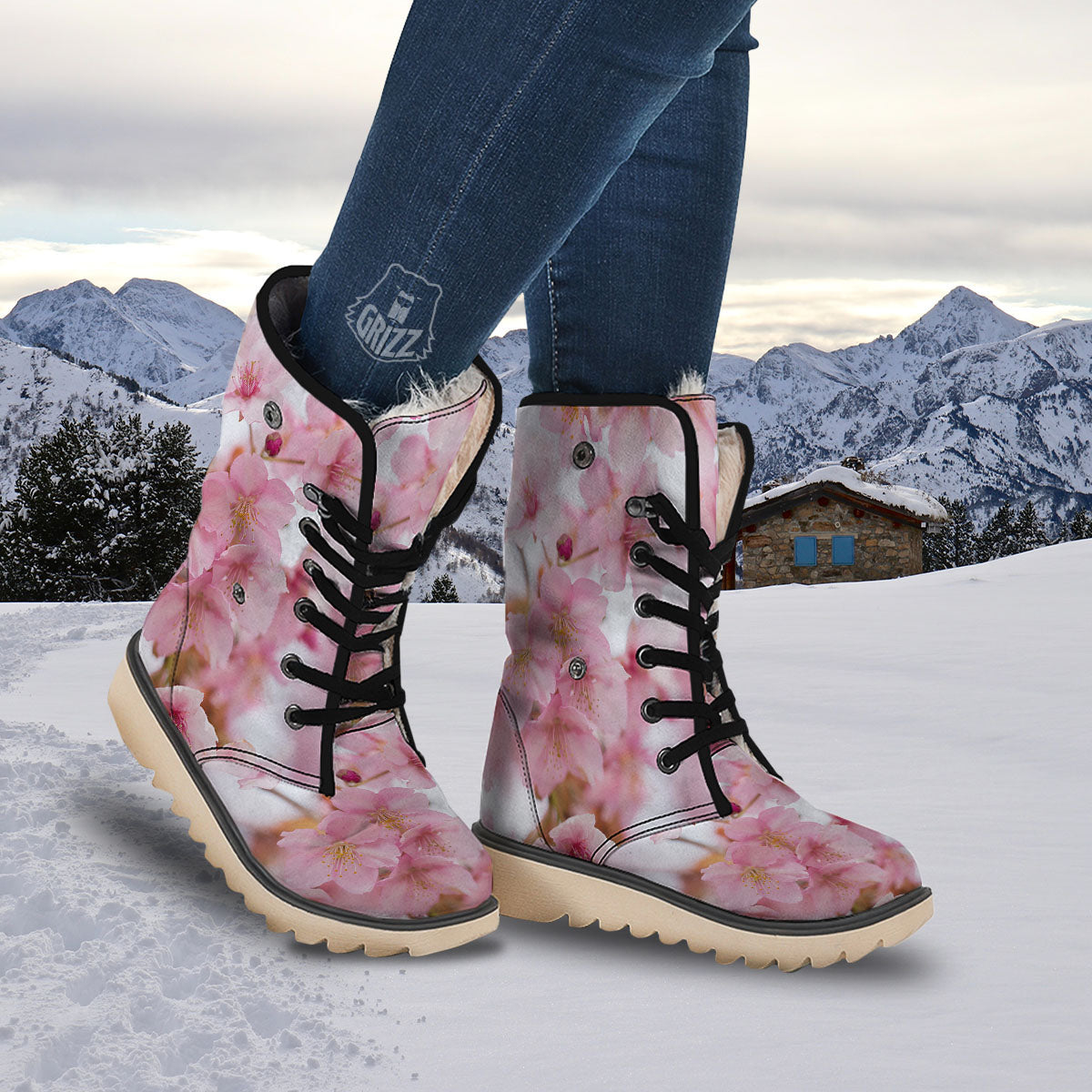 Cherry Blossom Pink Print Snow Boots-grizzshop