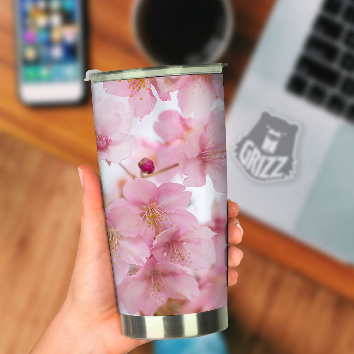 Cherry Blossom Pink Print Tumbler-grizzshop