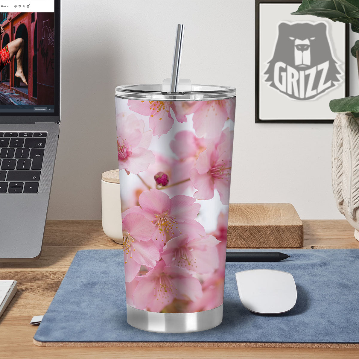 Cherry Blossom Pink Print Tumbler-grizzshop