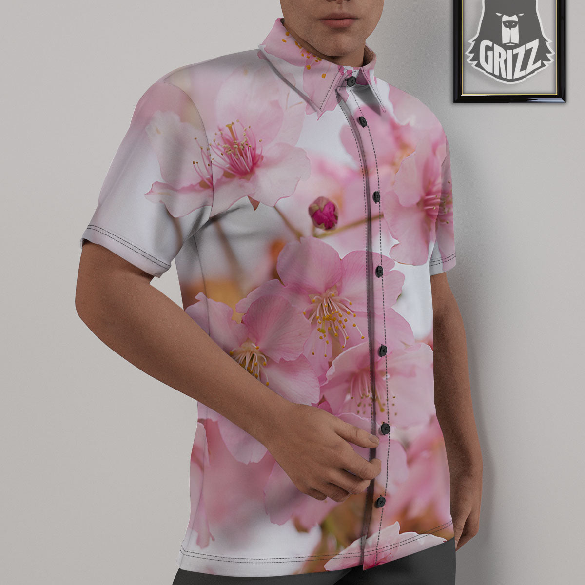 Cherry Blossom Pink Print Untucked Shirts-grizzshop