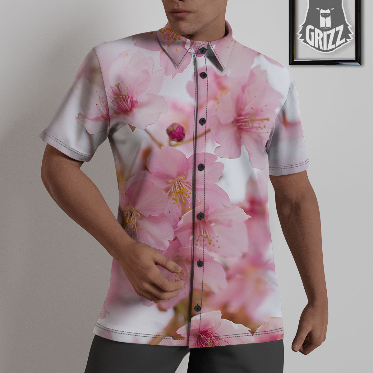 Cherry Blossom Pink Print Untucked Shirts-grizzshop
