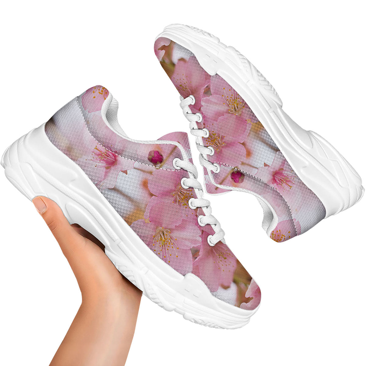 Cherry Blossom Pink Print White Chunky Shoes-grizzshop