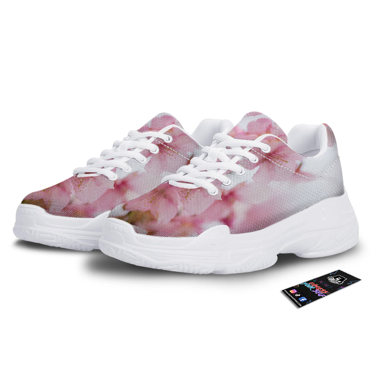 Cherry Blossom Pink Print White Chunky Shoes-grizzshop