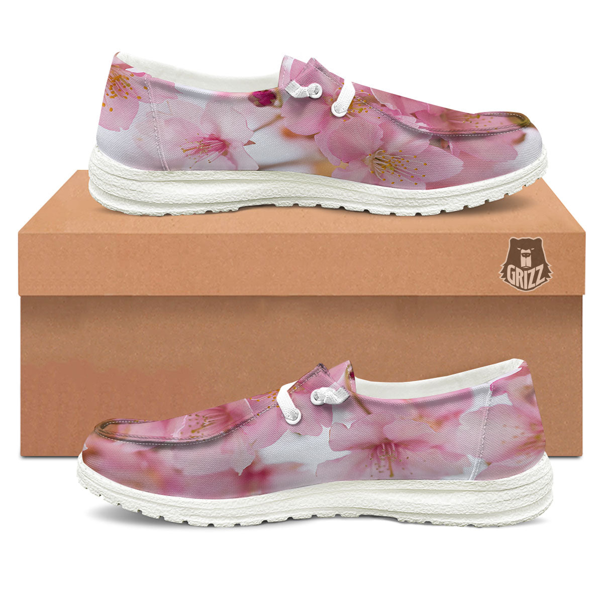Cherry Blossom Pink Print White Loafers-grizzshop