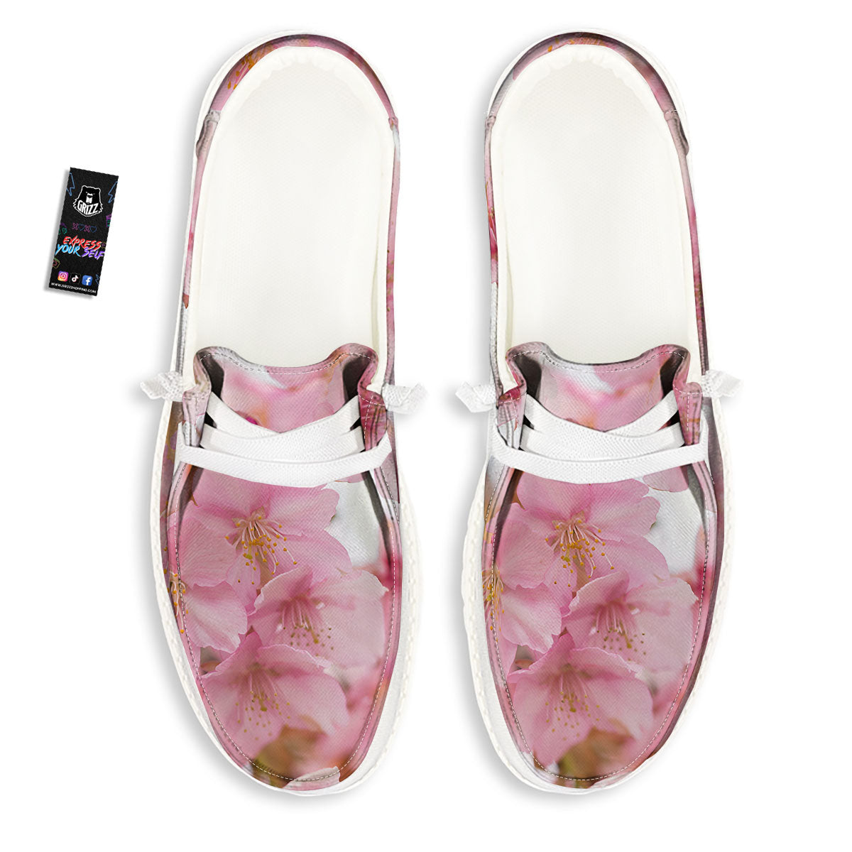 Cherry Blossom Pink Print White Loafers-grizzshop