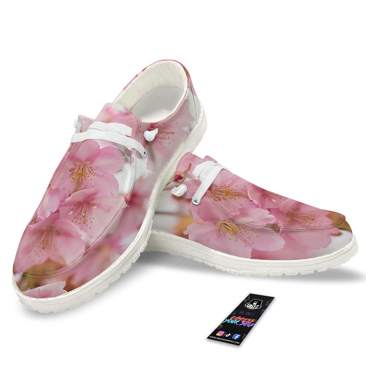 Cherry Blossom Pink Print White Loafers-grizzshop
