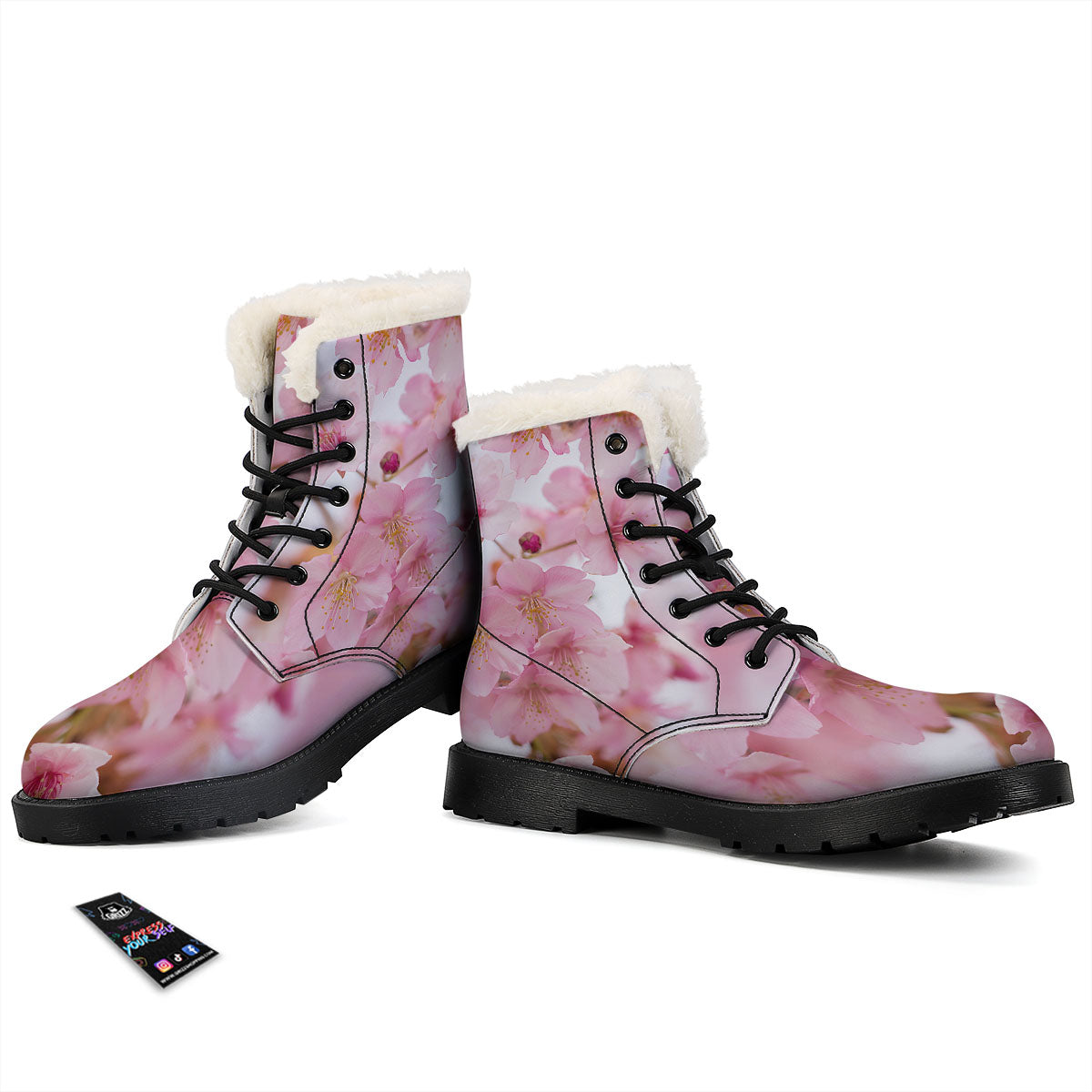 Cherry Blossom Pink Print Winter Boots-grizzshop