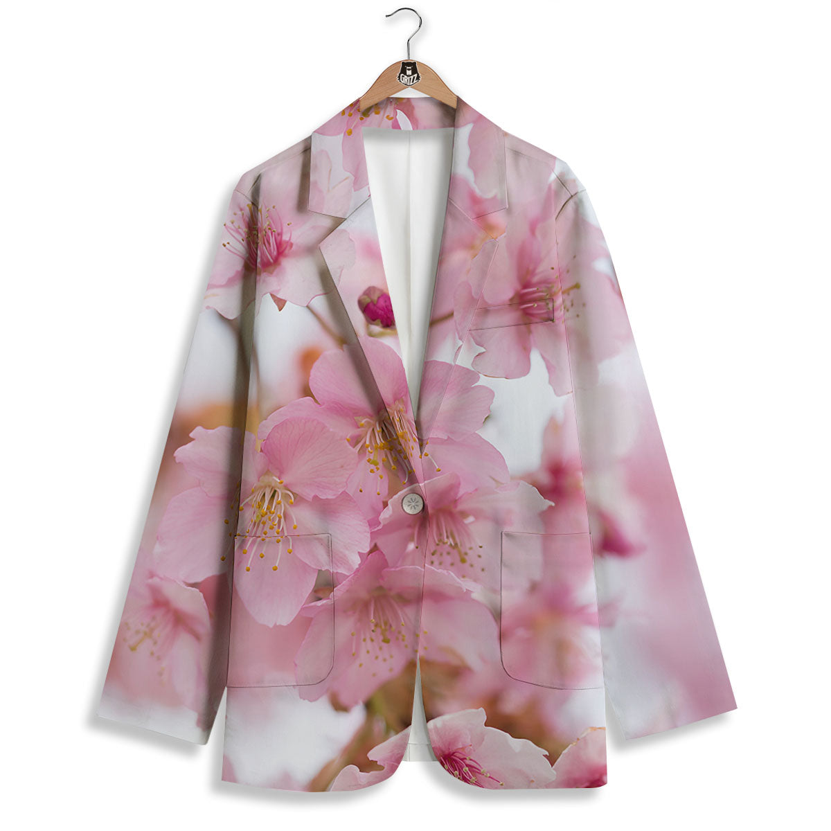 Cherry Blossom Pink Print Women's Blazer-grizzshop