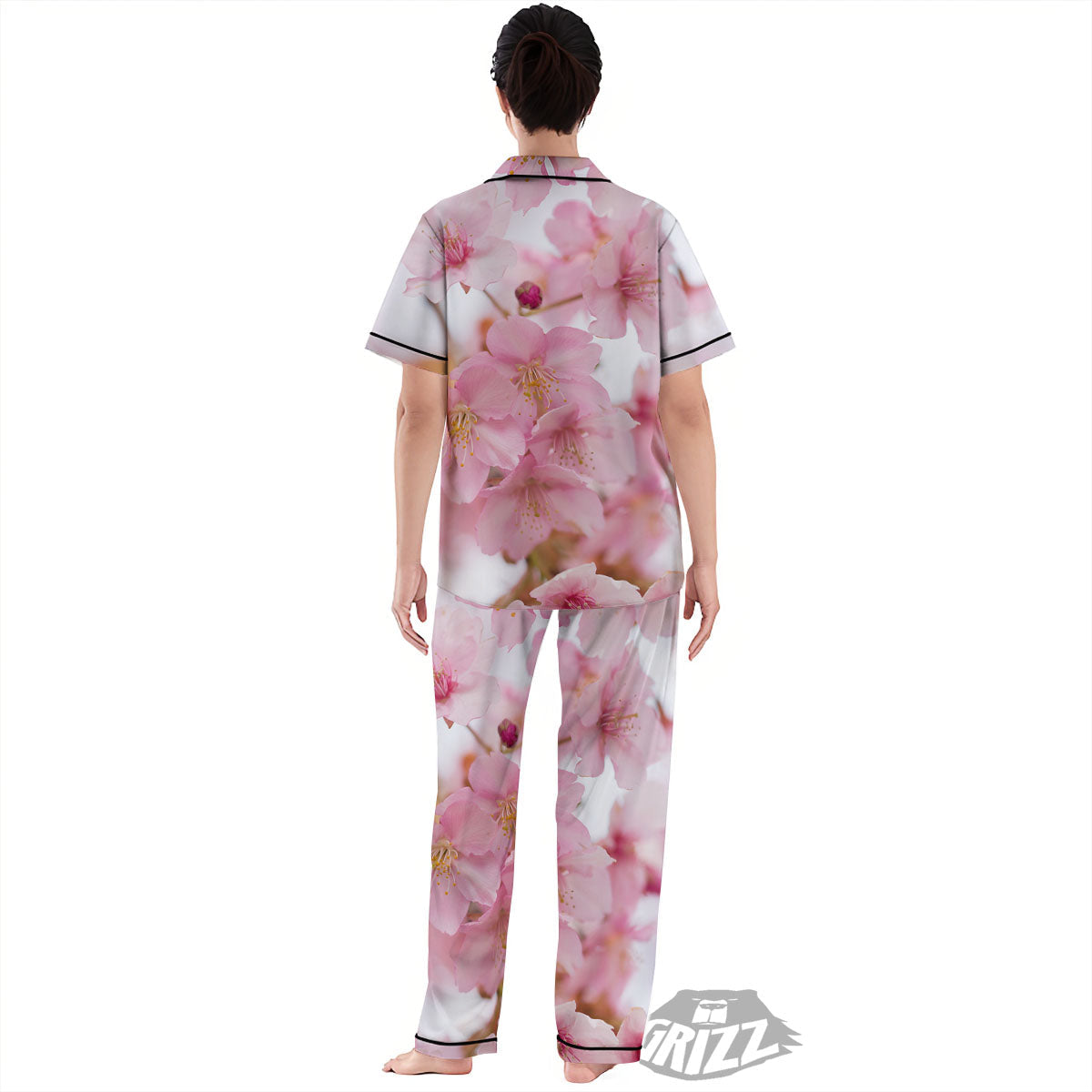 Cherry Blossom Pink Print Women's Pajamas Set-grizzshop