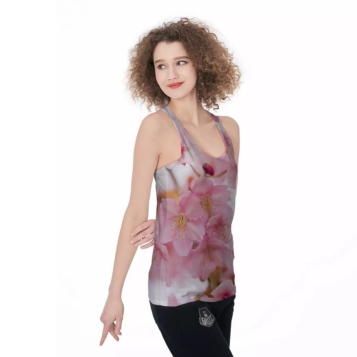 Cherry Blossom Pink Print Women's Racerback Tank Top-grizzshop