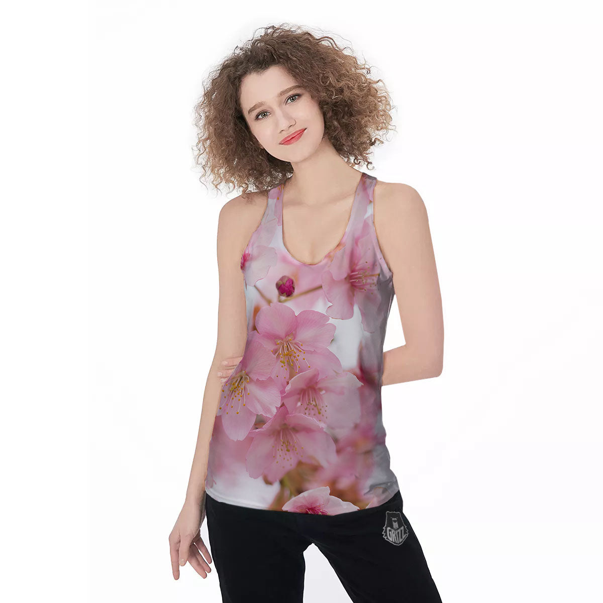 Cherry Blossom Pink Print Women's Racerback Tank Top-grizzshop