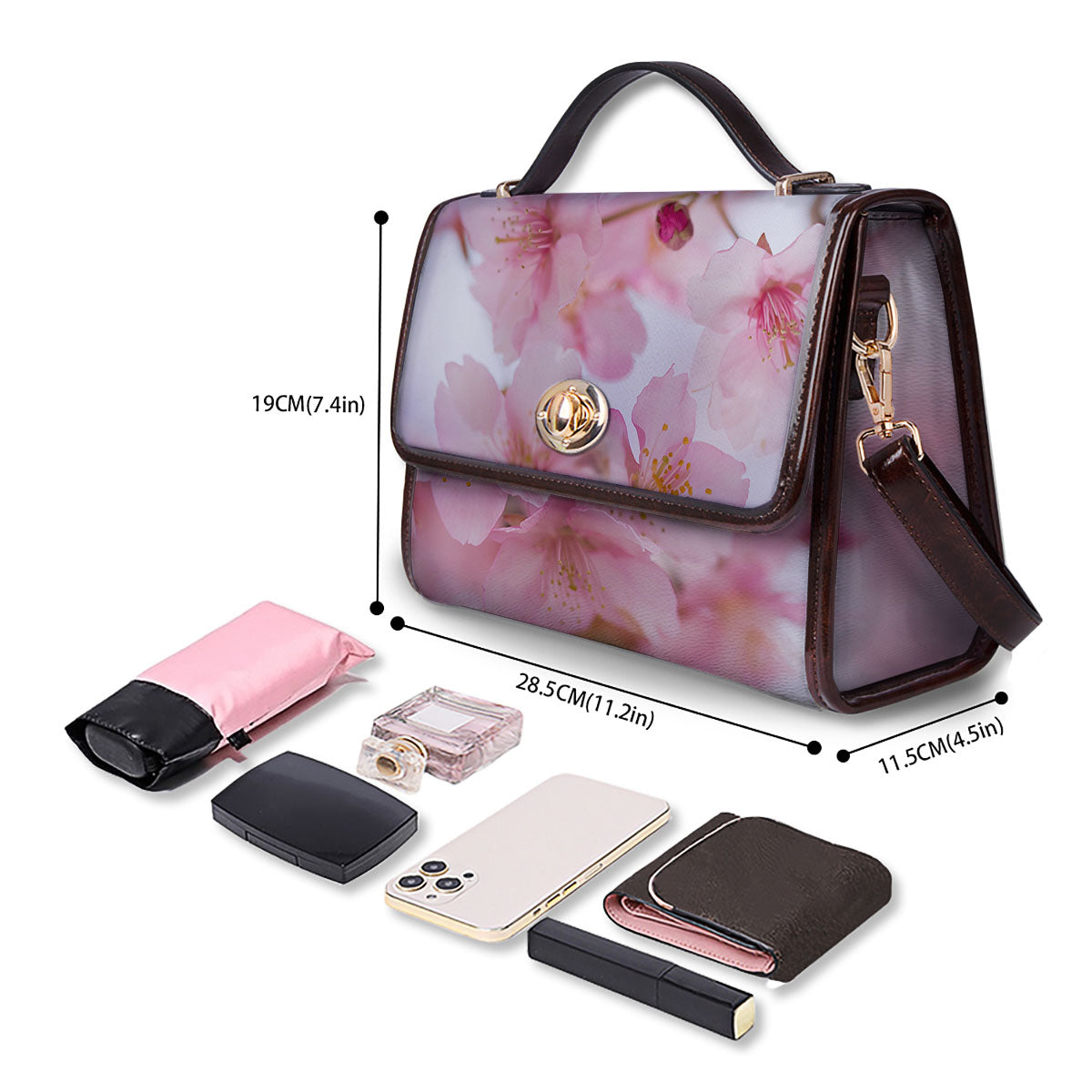 Cherry Blossom Pink Print Women's Satchel Bag-grizzshop