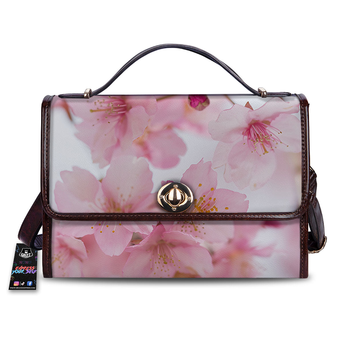 Cherry Blossom Pink Print Women's Satchel Bag-grizzshop