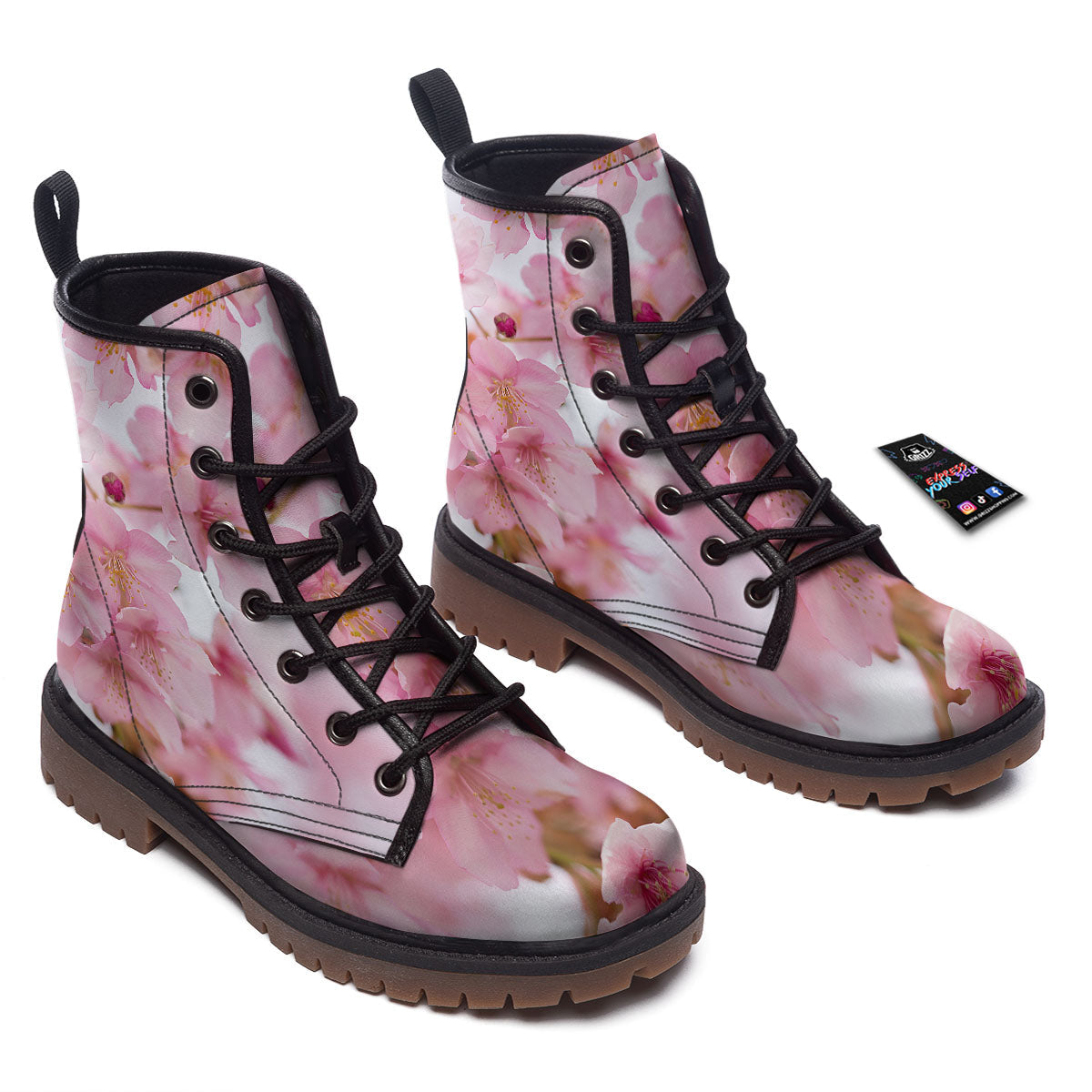 Cherry Blossom Pink Print Work Boots-grizzshop