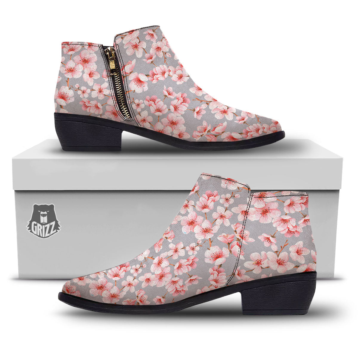 Cherry Blossom Pink Sakura Print Pattern Ankle Boots-grizzshop