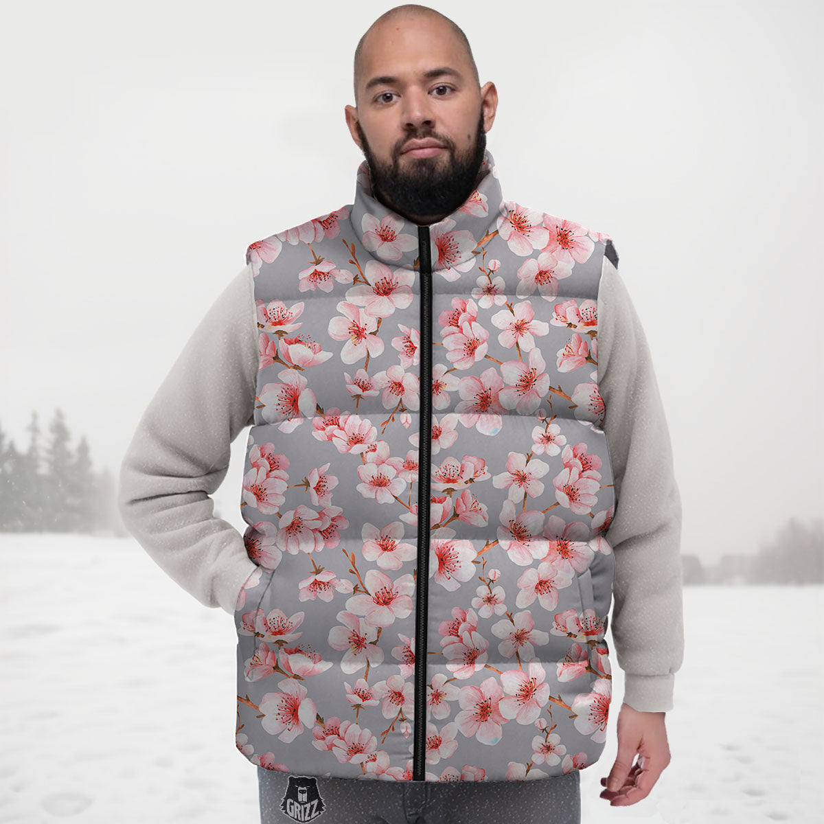 Cherry Blossom Pink Sakura Print Pattern Down Vest