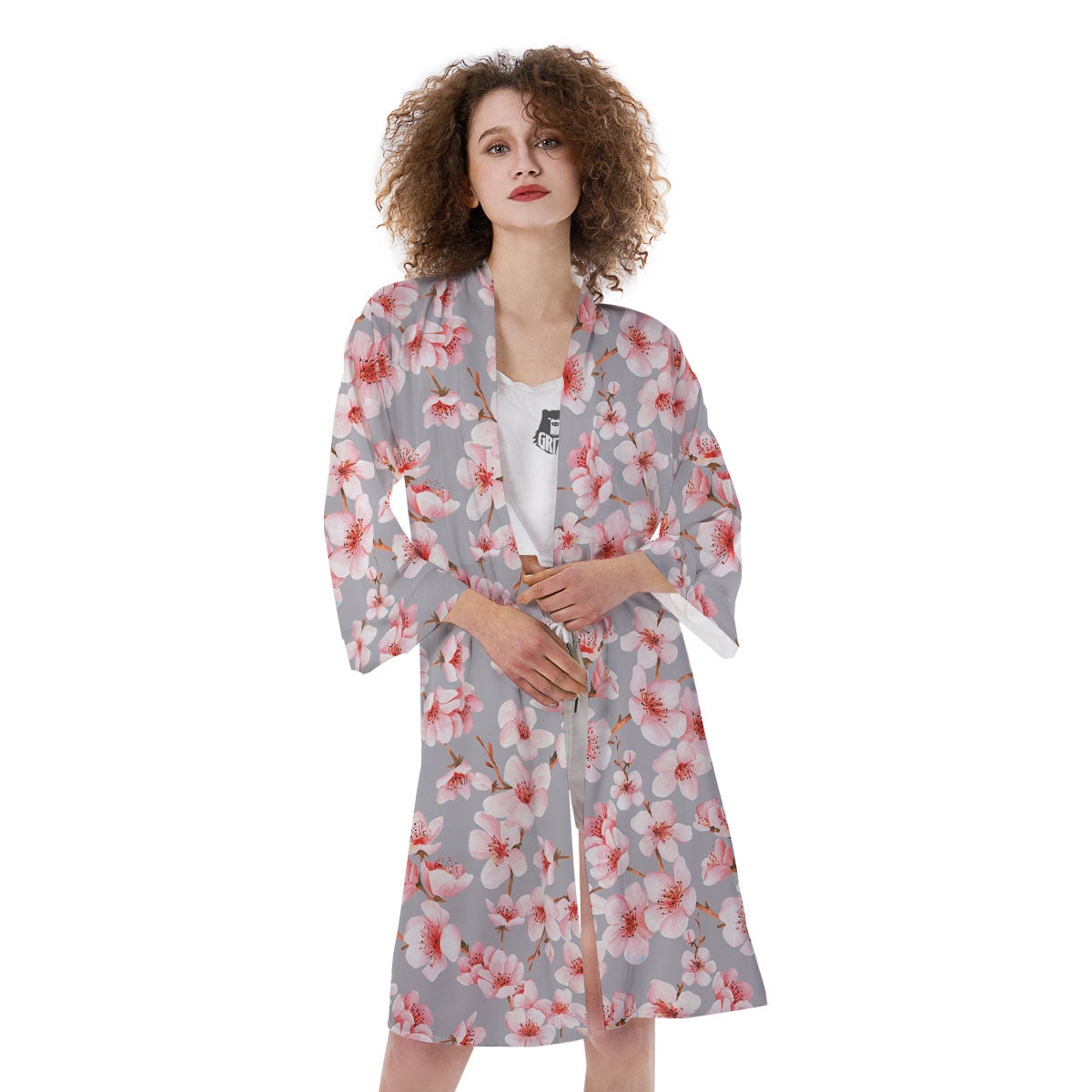 Cherry Blossom Pink Sakura Print Pattern Kimono-grizzshop