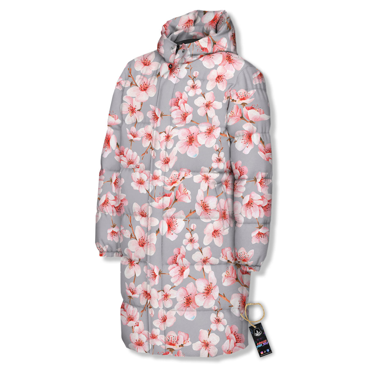 Cherry Blossom Pink Sakura Print Pattern Long Down Jacket-grizzshop