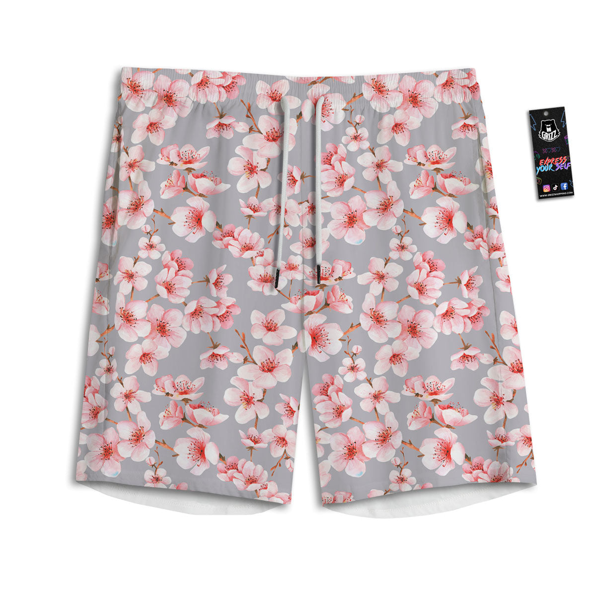 Cherry Blossom Pink Sakura Print Pattern Men's Athletic Shorts
