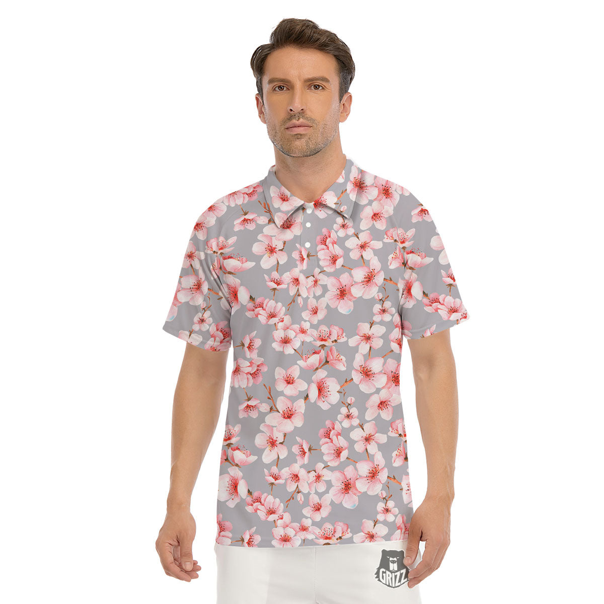 Cherry Blossom Pink Sakura Print Pattern Men's Golf Shirts-grizzshop