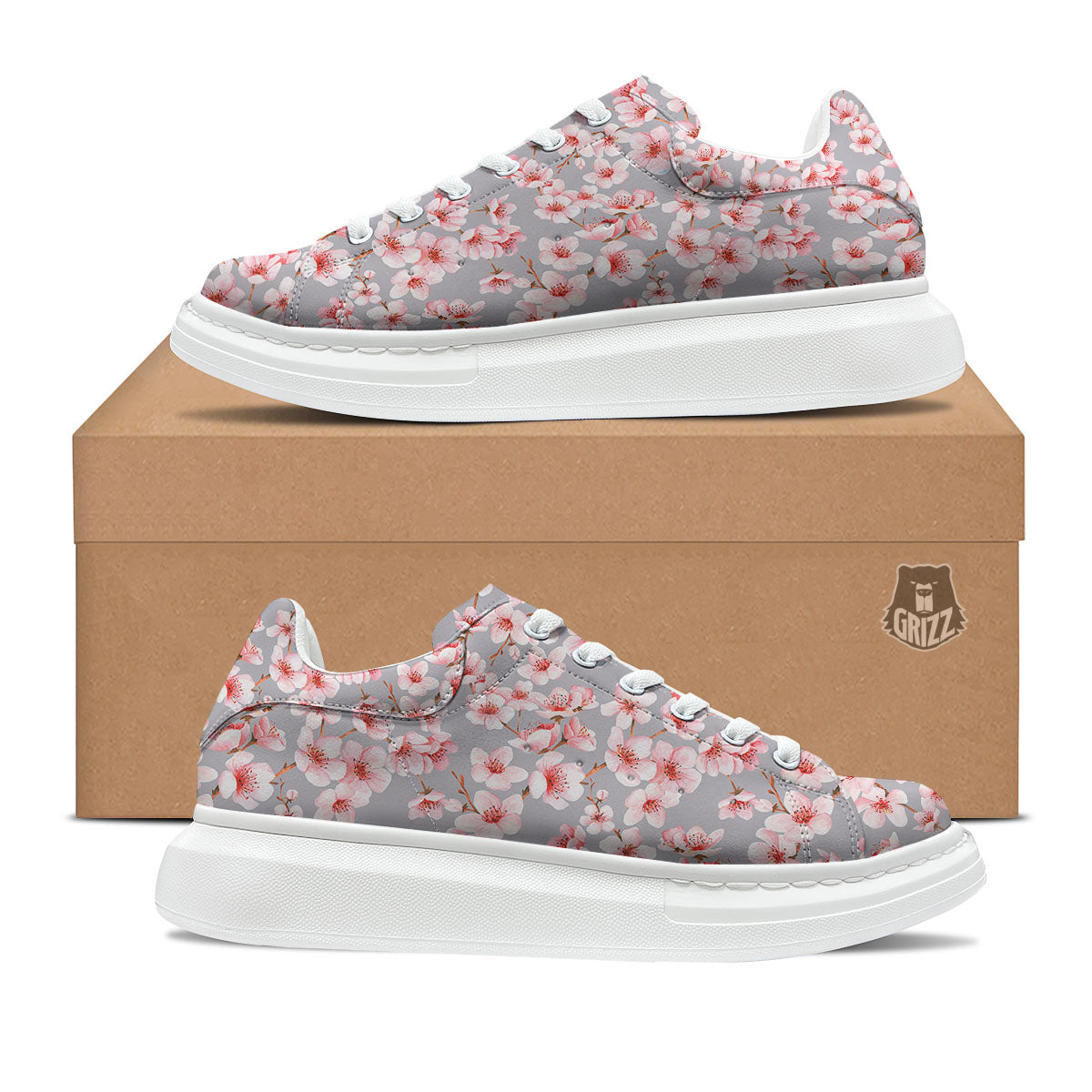 Cherry Blossom Pink Sakura Print Pattern Platform Shoes-grizzshop