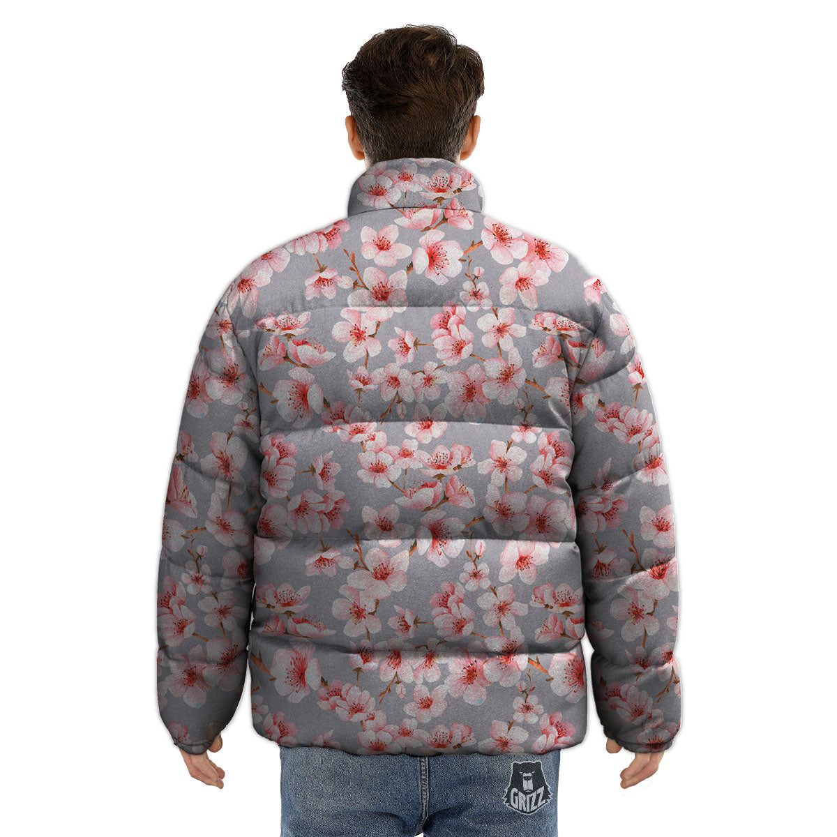 Cherry Blossom Pink Sakura Print Pattern Puffer Jacket-grizzshop