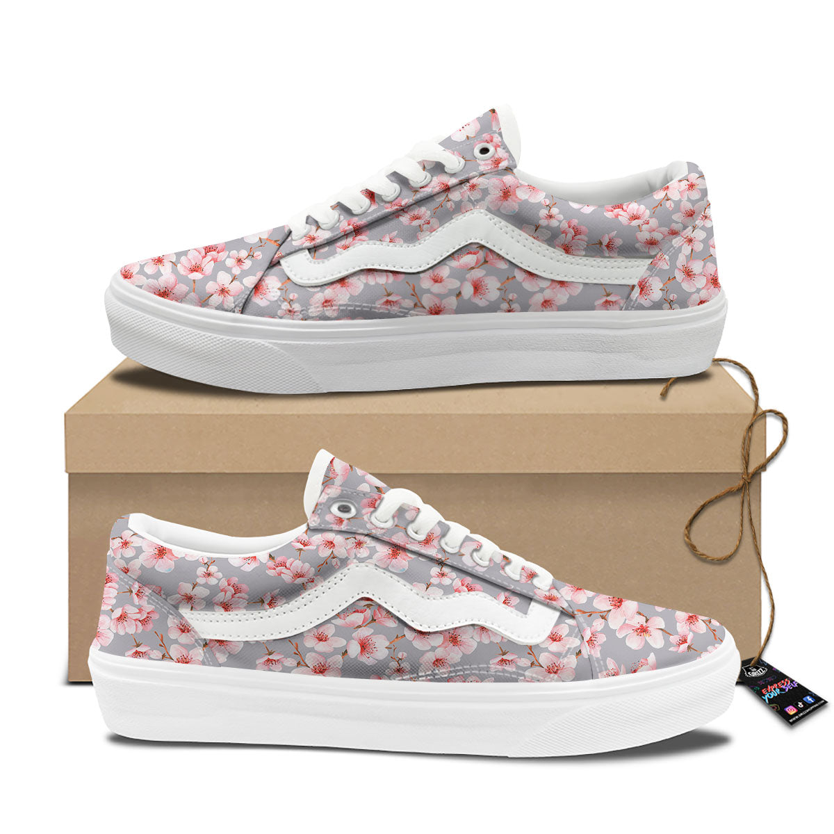 Cherry Blossom Pink Sakura Print Pattern Skate Shoes-grizzshop