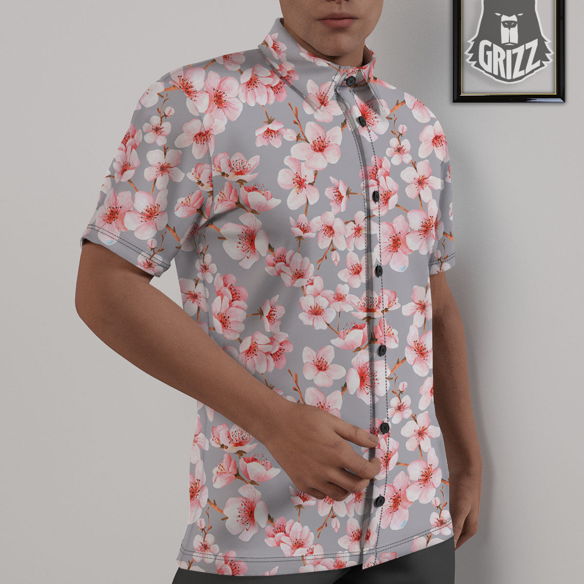 Cherry Blossom Pink Sakura Print Pattern Untucked Shirts-grizzshop