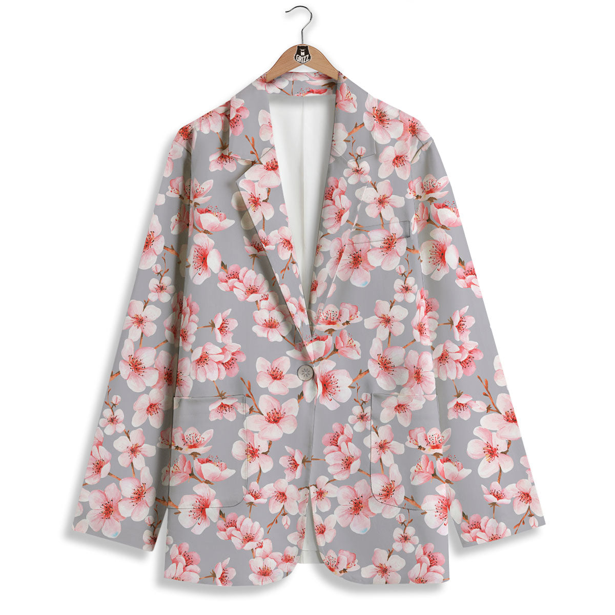 Cherry Blossom Pink Sakura Print Pattern Women's Blazer-grizzshop