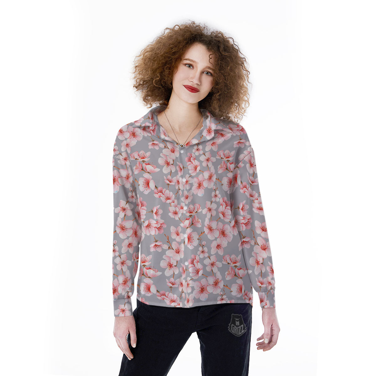 Cherry Blossom Pink Sakura Print Pattern Women's Long Sleeve Shirts-grizzshop