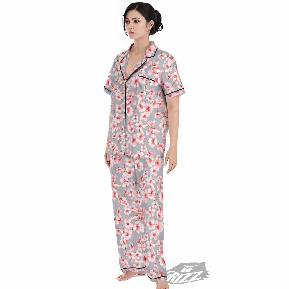 Cherry Blossom Pink Sakura Print Pattern Women's Pajamas Set-grizzshop