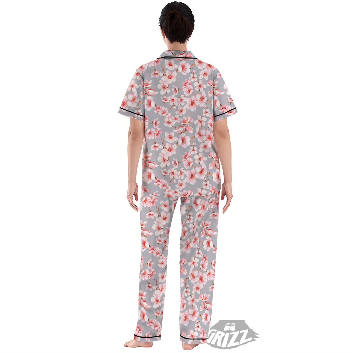 Cherry Blossom Pink Sakura Print Pattern Women's Pajamas Set-grizzshop