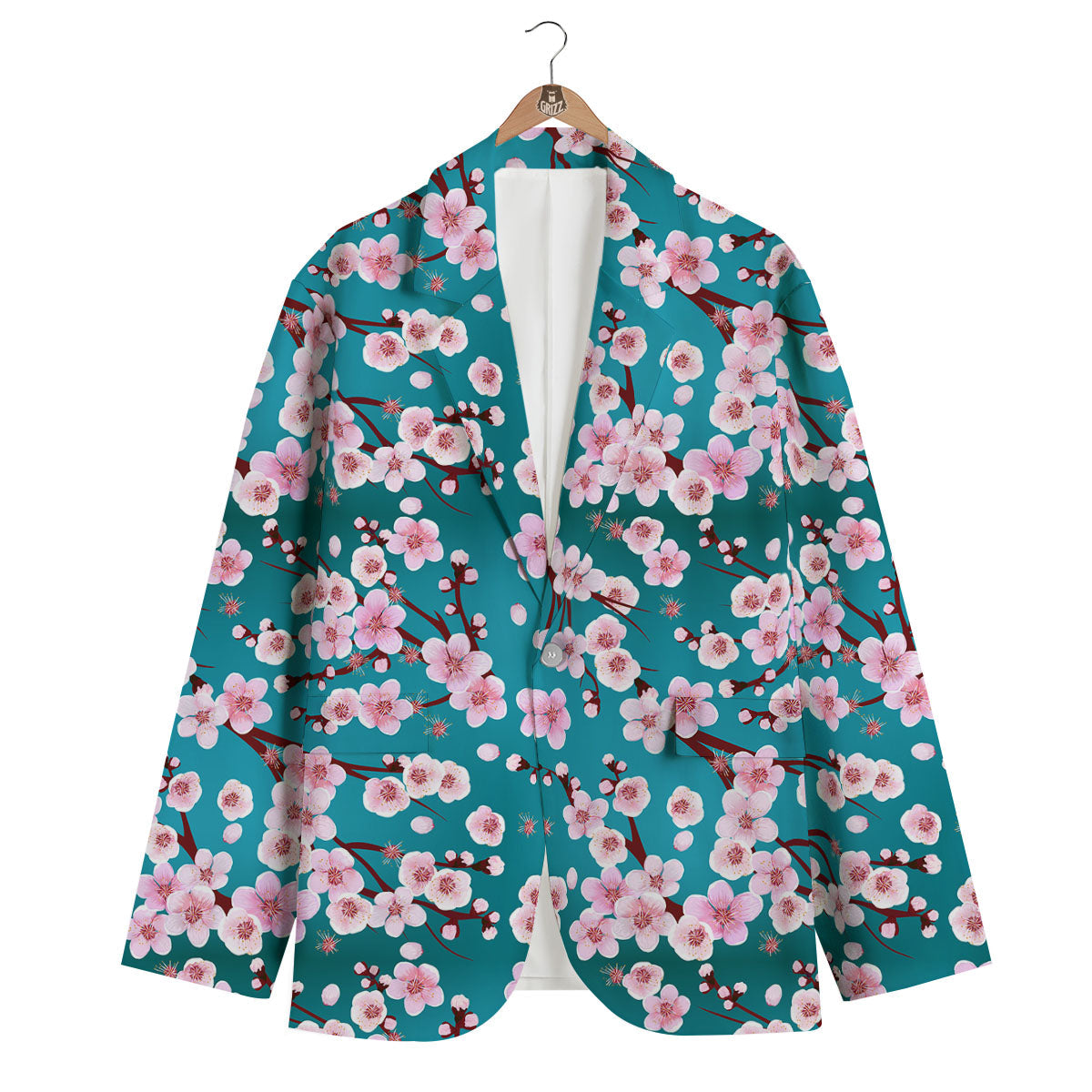 Cherry Blossom Print Men's Blazer-grizzshop