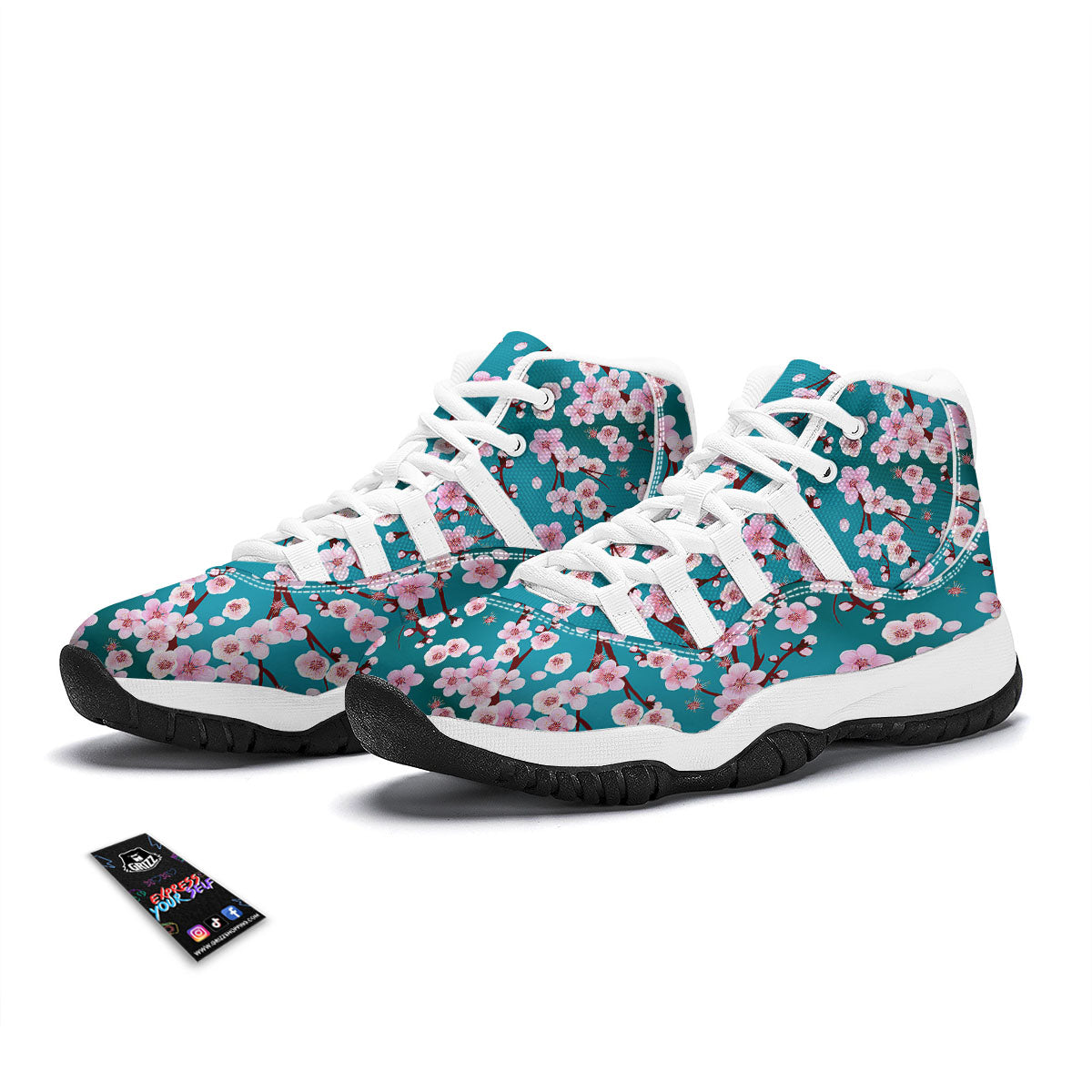 Cherry Blossom Print White Bball Shoes-grizzshop