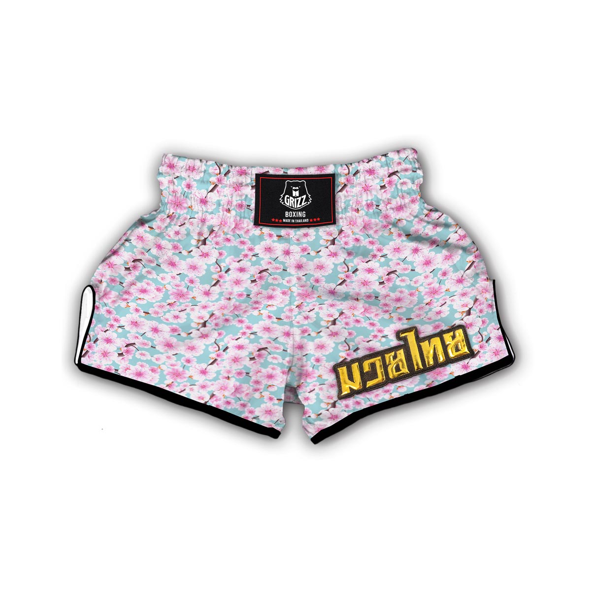 Cherry Blossom Sakura Blue Muay Thai Boxing Shorts-grizzshop
