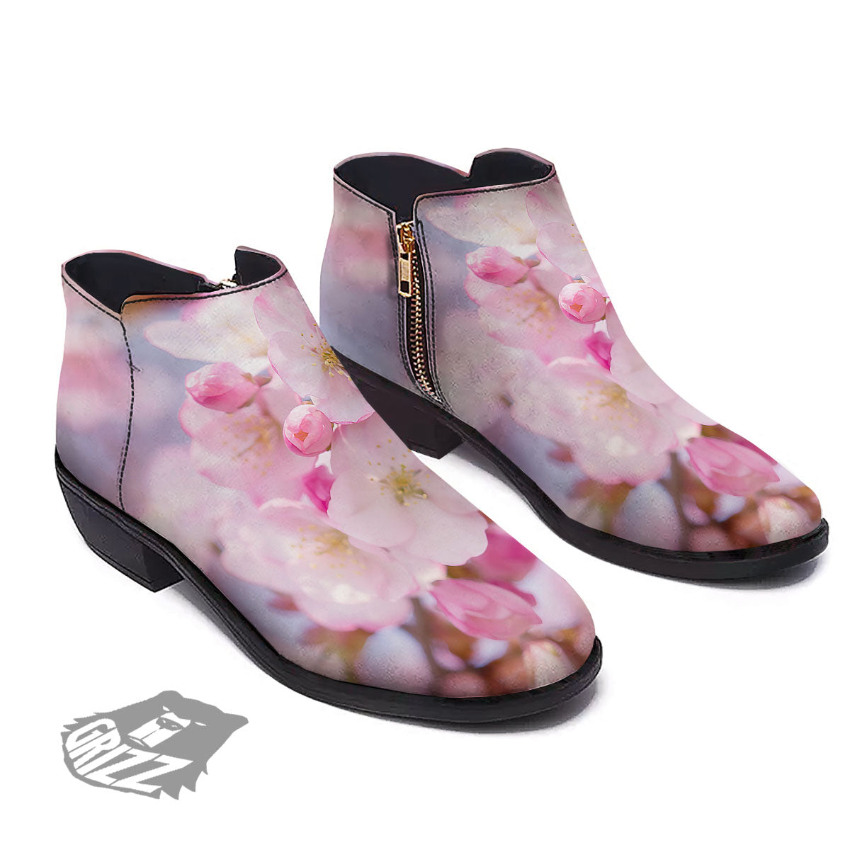 Cherry Blossom Sakura Flower Print Ankle Boots-grizzshop