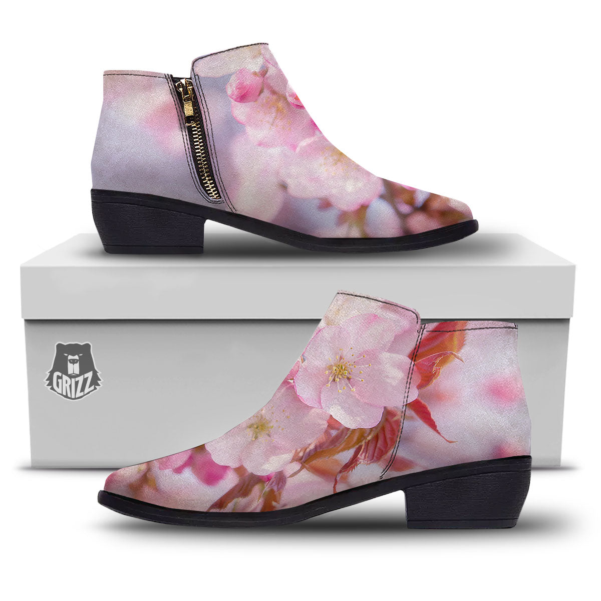 Cherry Blossom Sakura Flower Print Ankle Boots-grizzshop
