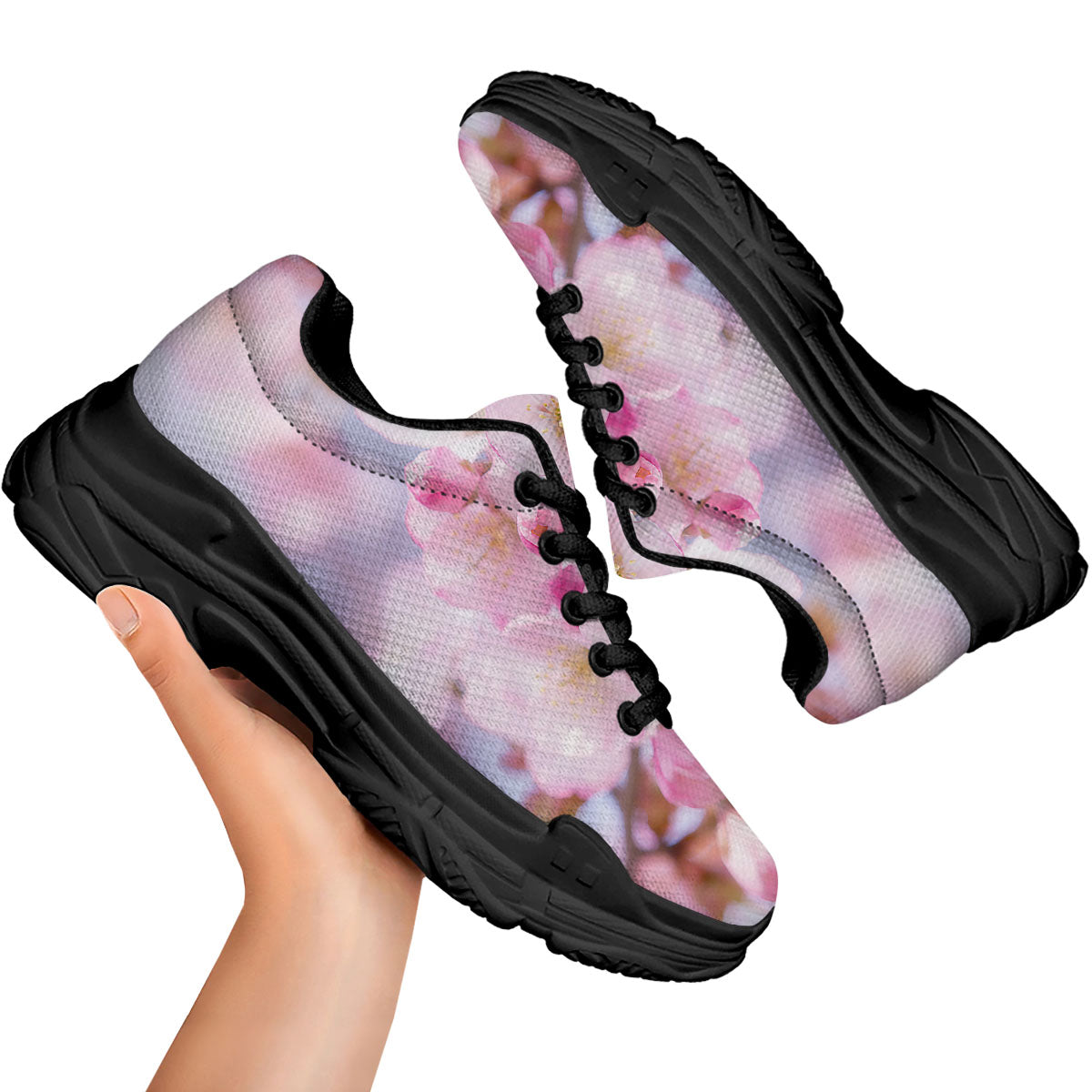Cherry Blossom Sakura Flower Print Black Chunky Shoes-grizzshop