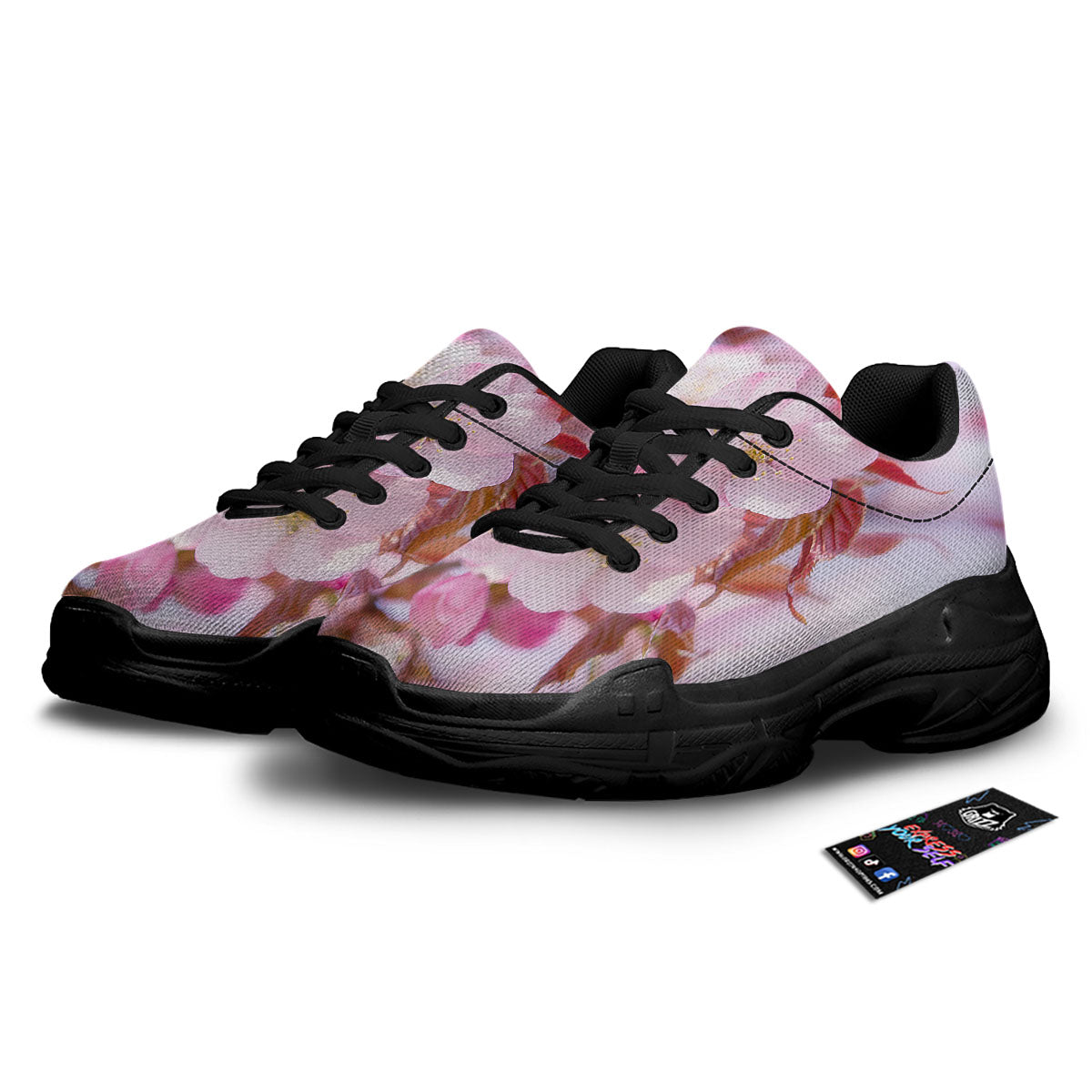 Cherry Blossom Sakura Flower Print Black Chunky Shoes-grizzshop