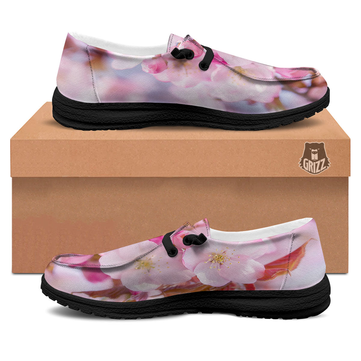 Cherry Blossom Sakura Flower Print Black Loafers-grizzshop