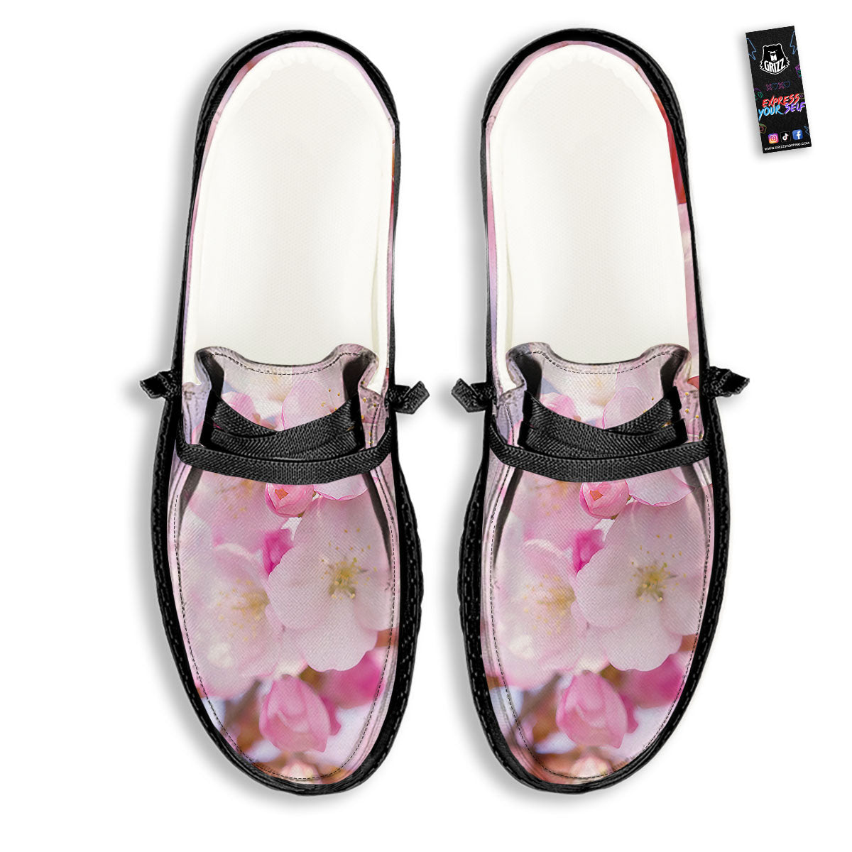 Cherry Blossom Sakura Flower Print Black Loafers-grizzshop