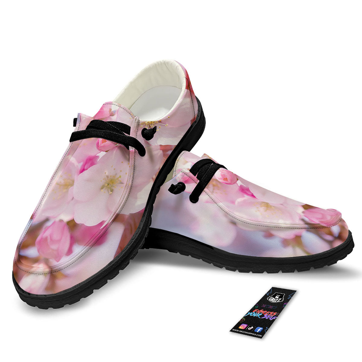 Cherry Blossom Sakura Flower Print Black Loafers-grizzshop