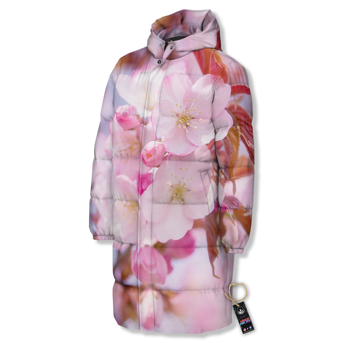 Cherry Blossom Sakura Flower Print Long Down Jacket-grizzshop